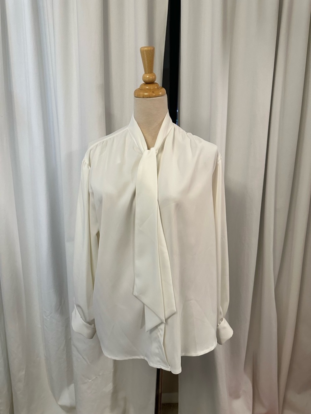 Cream Bow Tie Neck Blouse - Picture 3 of 5